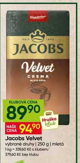 Jacobs Velvet vybrané druhy 250 g mletá