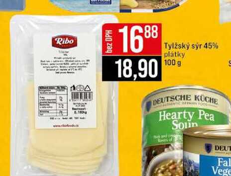 Tylžský sýr 45% plátky 100 g
