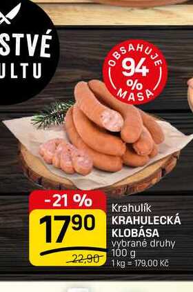 KRAHULECKÁ KLOBÁSA vybrané druhy 100 g