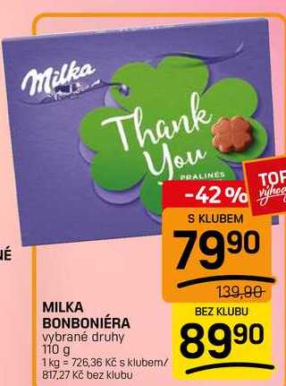 MILKA BONBONIÉRA vybrané druhy 110 g
