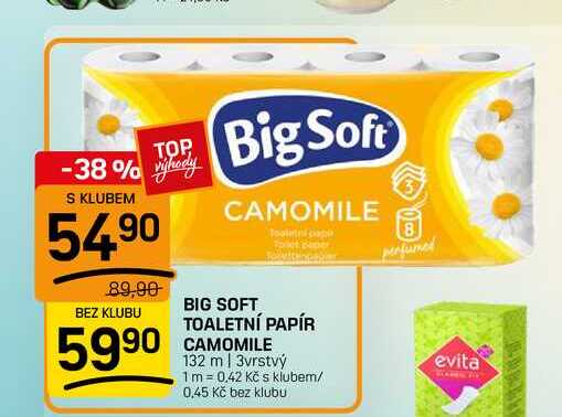 BIG SOFT TOALETNÍ PAPÍR CAMOMILE 132 m | 3vrstvý 