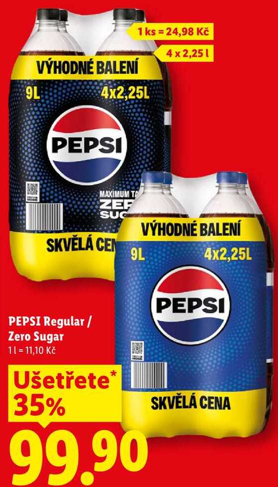 PEPSI Regular/Zero Sugar, 4x 2,25 l