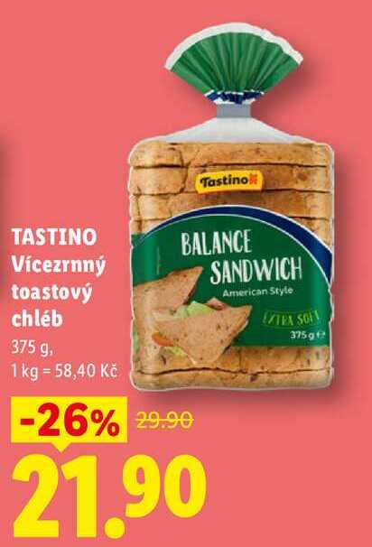 TASTINO Vícezrnný toastový chléb, 375 g 