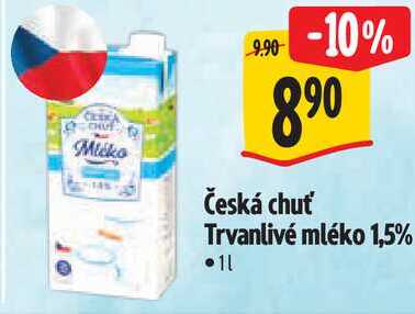 Česká chuť Trvanlivé mléko 1,5%, 1 l