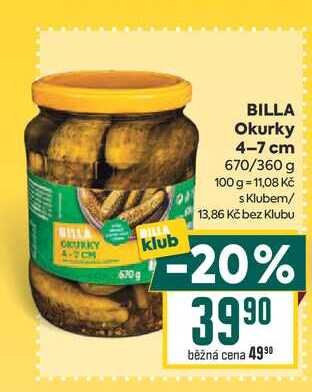 BILLA Okurky 4-7 cm 670/360 g 