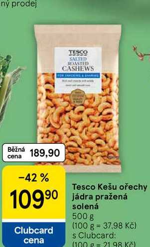 Tesco Kešu ořechy jádra pražená solená, 500 g