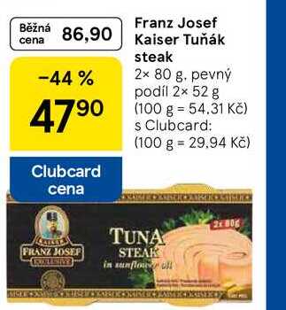 Franz Josef Kaiser Tuňák steak, 2× 80 g, pevný podíl 2× 52 g