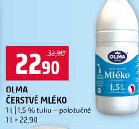 OLMA ČERSTVÉ MLÉKO 1,5 % tuku polotučné 1l