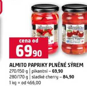 ALMITO PAPRIKY PLNĚNÉ SÝREM 270/150 g pikantni 280/170 g sladké cherry