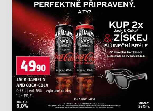 JACK DANIEL'S AND COCA-COLA 0,33l vol. 5% vybrané druhy