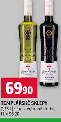 TEMPLÁŘSKÉ SKLEPY 0,75l vino vybrané druhy