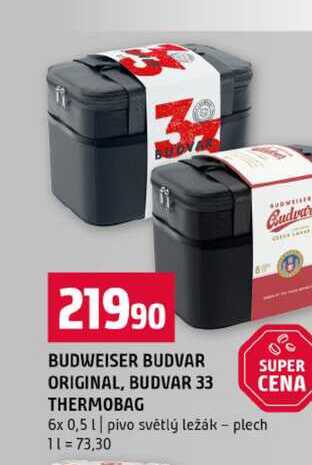 BUDWEISER BUDVAR ORIGINAL, BUDVAR 33 THERMOBAG 6x 0,5l pivo světlý ležák plech