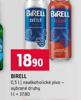 BIRELL 0,5l nealkoholické pivo vybrané druhy 