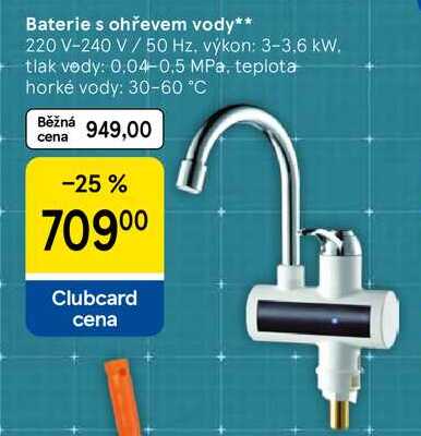 Baterie s ohřevem vody, 220 V-240 V / 50 Hz, výkon: 3-3,6 kW. tlak vedy: 0,04-0,5 MPa, teplota horké vody: 30-60 °C