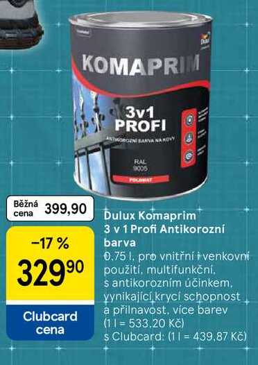 Dulux Komaprim 3 v 1 Profi Antikorozní barva, 0.75 l, pro vnitřní i venkovní použití, multifunkční. s antikorozním účinkem