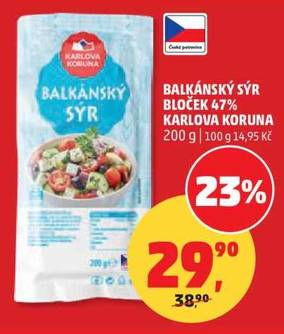 BALKÁNSKÝ SÝR BLOČEK 47% KARLOVA KORUNA, 200 g  