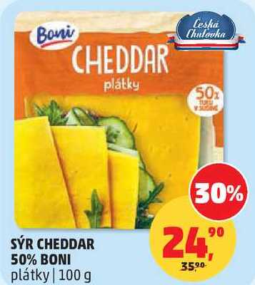SÝR CHEDDAR 50% BONI plátky, 100 g