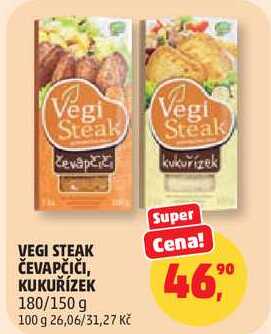 VEGI STEAK ČEVAPČIČI, KUKUŘÍZEK, 180/150 g