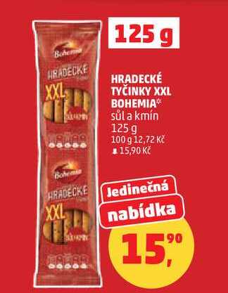 HRADECKÉ TYČINKY XXL BOHEMIA sůl a kmín, 125 g 