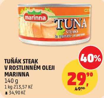 TUŇÁK STEAK V ROSTLINNÉM OLEJI MARINNA, 140 g 