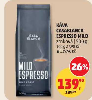 KÁVA CASABLANCA ESPRESSO MILD zrnková, 500 g