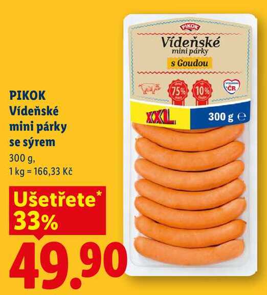 PIKOK Vídeňské mini párky se sýrem, 300 g