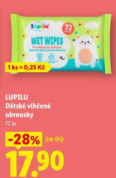 LUPILU Dětské vlhčené ubrousky, 72 ks