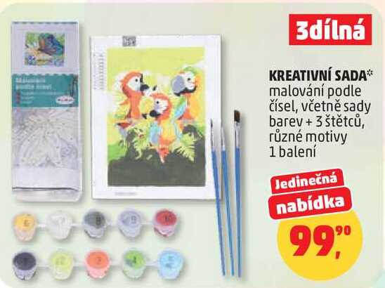 KREATIVNÍ SADA malování podle čísel, včetně sady barev + 3 štětců, různé motivy, 1 balení