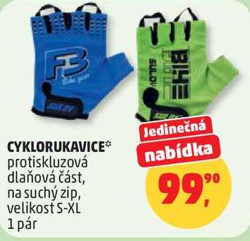 CYKLORUKAVICE protiskluzová dlaňová část, na suchý zip, velikost S-XL, 1 pár  