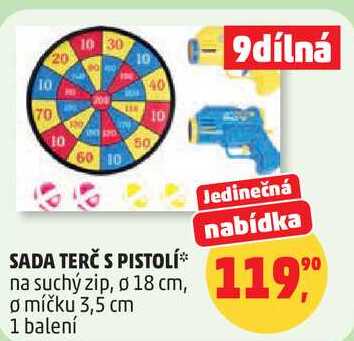 SADA TERČ S PISTOLÍ na suchý zip, o 18 cm, 1 balení 