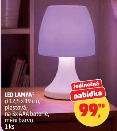 LED LAMPA průměr 12,5 x 19 cm, plastová, na 3x AAA baterie, 1 ks