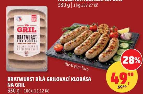 BRATWURST BÍLÁ GRILOVACÍ KLOBÁSA NA GRIL, 330 g 