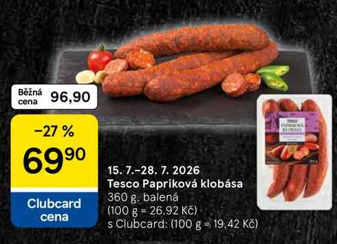 Tesco Papriková klobása, 360 g
