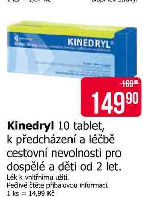 Kinedryl 10 tablet, k předcházení a léčbě cestovní nevolnosti pro dospělé a děti od 2 let