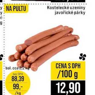 Kostelecké uzeniny javořické párky bal. cca 2.2kg 100g