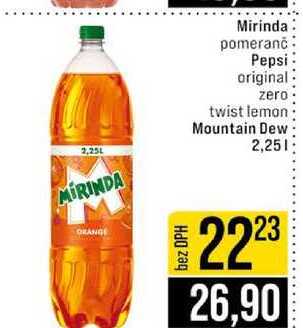 Mirinda pomeranč Pepsi original zero twist lemon Mountain Dew 2,25l