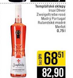 Templářské sklepy Irsai Oliver Zweigeltrebe rosé Modrý Portugal. Rulandské modré Merlot 0,75l