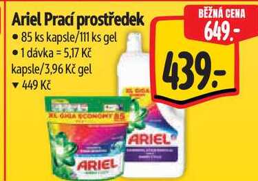 Ariel Prací prostředek, 85 ks kapsle/111 ks gel