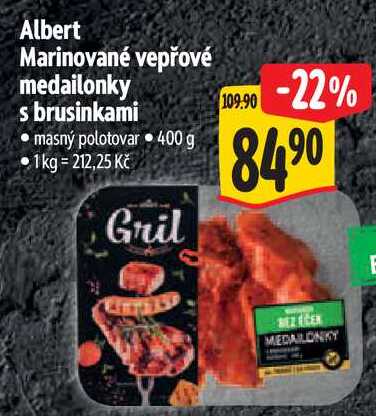 Albert Marinované vepřové medailonky s brusinkami, 400 g
