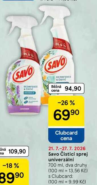 Savo Čisticí sprej univerzální, 700 ml, dva druhy