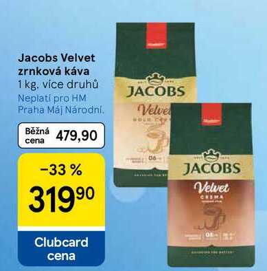 Jacobs Velvet zrnková káva, 1 kg