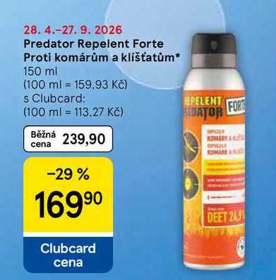 Predator Repelent Forte Proti komárům a klíšťatům, 150 ml