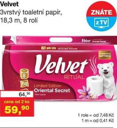 Velvet 3vrstvý toaletní papír, 8 rolí