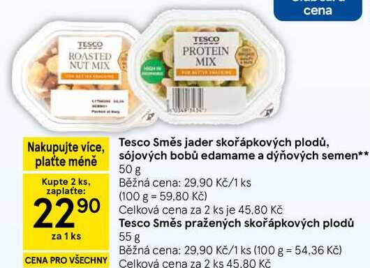 Tesco Směs jader skořápkových plodů, sójových bobů edamame a dýňových semen, 50 g