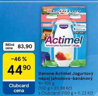 Danone Actimel Jogurtový nápoj jahodovo-banánový, 4× 100 g