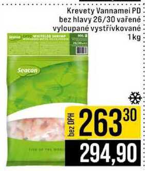 Krevety Vannamei PD bez hlavy 26/30 vařené vyloupané vystřívkované 1kg