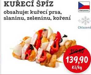 KUŘECÍ ŠPIZ obsahuje: kuřecí prsa, slaninu, zeleninu, koření 1kg