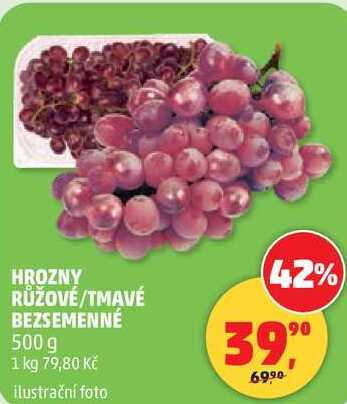 HROZNY RŮŽOVÉ/TMAVÉ BEZSEMENNÉ, 500 g