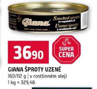 GIANA ŠPROTY UZENÉ 160/112 g v rostlinném oleji 