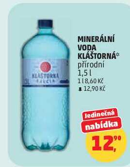 MINERÁLNÍ VODA KLÁŠTORNÁ přírodní, 1,5 l 